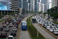 Public bus passes heavy traffic jam during rush hour in Jakarta, Indonesia Royalty Free Stock Photo