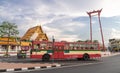 A public bus on street at the Giant swing or Sao Ching Cha the  landmark of bangkok city. Thailand: 03/07/2019 Royalty Free Stock Photo