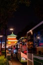 Public buses in front of Drum Tower in Xian