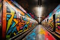 public city spray paint graffiti wall metro empty subway tube underground urban passage transportation illustration