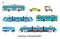 Public city transport. City cars and vehicles transport. Urban transportation icons set. Vector flat set illustration Royalty Free Stock Photo