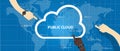 Public cloud within a company icon of global data store hand managing Royalty Free Stock Photo