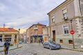 Public and common day in Plovdiv. Street and small shops cobblestone roads
