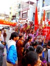 Public crowd in religious procession in the streets of Ujjain during simhasth maha kumbh mela 2016, India