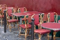 Public dining area with colourul chairs and tables Royalty Free Stock Photo