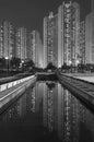 Public estate in Hong Kong at night in monochrome Royalty Free Stock Photo