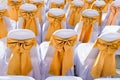 Public Event Seating with Silk Chair Covers and Sashes Royalty Free Stock Photo