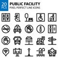 Public facility outline icons bundle pixel perfect