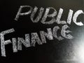 Public finance text displayed on chalkboard concept Royalty Free Stock Photo