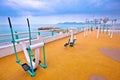Public fitness exercise park by Mediterranean sea in Cannes view Royalty Free Stock Photo