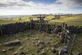 Public footpath signposts in landscape in Peak District UK on su