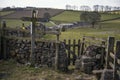 Public footpath signposts in landscape in Peak District UK on sunny day Royalty Free Stock Photo