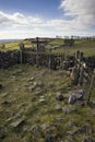 Public footpath signposts in landscape in Peak District UK on sunny day Royalty Free Stock Photo