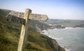 Public footpath waymarker signpost at Start Point in Cornwall En