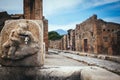 Public fountain with hercules that kills the lion in the streets of Pompeii Royalty Free Stock Photo