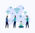 Public free wifi hotspot zone wireless connection, business concept Royalty Free Stock Photo