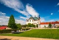 Public garden and baroque Church of the Discovery of the Holy Cross in Litomysl, Czech Republic