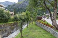 Public garden and mountain stream. Swiss