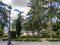 Public garden and wrought iron gazebo or bandstand in the historic town of Almeida, Portugal