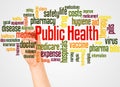 Public health word cloud and hand with marker concept Royalty Free Stock Photo