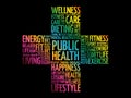 Public Health word cloud, health cross concept background