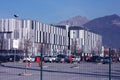 Public hospital healthcare facility in Italy in a building in northern Tuscany made of gray white and black vertical rectangular