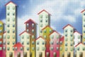 Public housing concept image against a cloudy sky - Concept image with pixelation effect - I`m the copyright owner of the graffit