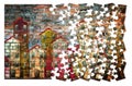 Public housing concept image painted on a brick wall - puzzle shape