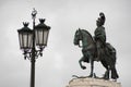 public lamp in the city of Lisbon with statue of the knight D.JosÃÂ© I