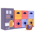 Public laundry room. Empty premice of industrial self-service laundromat with automatic washers Royalty Free Stock Photo
