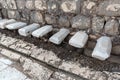 Public Lavatories bathroom close up of the seats at Beit She`an in Israel Royalty Free Stock Photo