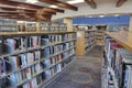 Public library. Bookshelves with books and textbooks. Learning and education concept