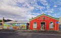 Public library and colourful street mural in Kawakawa town in New Zealand