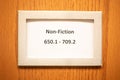 Public library non-fiction aisle label