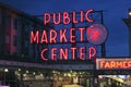 Public Market Center neon sign and farmers market