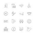 Public navigate symbols. Toilet person food place shapes internet food elevator vector thin line icon