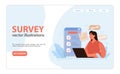Public opinion polling web banner or landing page. Female character