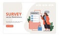 Public opinion polling web banner or landing page. Female character