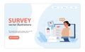 Public opinion polling web banner or landing page. Female character