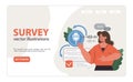 Public opinion polling web banner or landing page. Female character