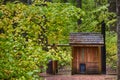 McKenzie Pass public outhouse and fall colors