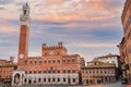 Public Palace and Tower of the Mangia square del campo in Siena in Tuscany, Italy Royalty Free Stock Photo
