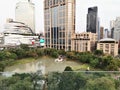 The public park in Bangkok in the evening sunset time