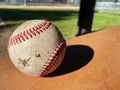 public park baseball sports game ball closeup table dirty used retro souvenir