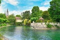 Public park with canal called `Stadtgarten` located at Lake Constance near harbor of Konstanz city in Germany Royalty Free Stock Photo