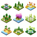 Public park landscapes isometric 3D set