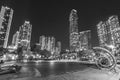 Public park and skyscraper in downtown district of Hong Kong city at night Royalty Free Stock Photo