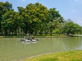 A public park with a water canal