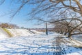 Public park with white snow Royalty Free Stock Photo