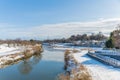 Public park with white snow Royalty Free Stock Photo